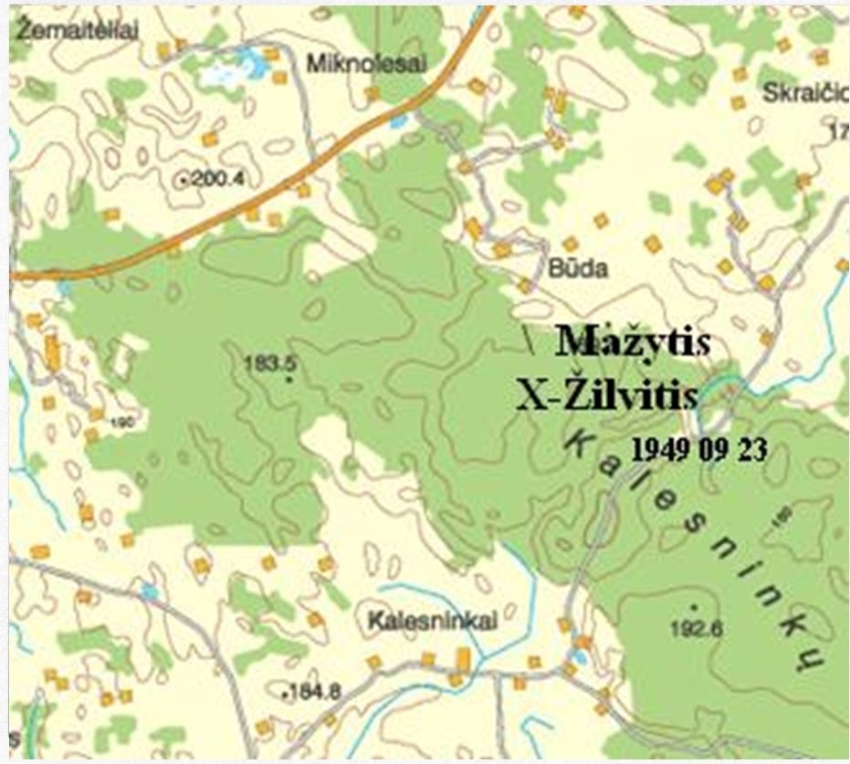 Kazimieraičio rinktinės bunkerio vieta Kalesnykų miške